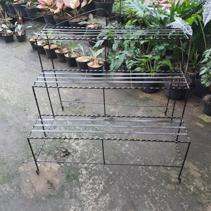 rak pot besi 3 susun tanaman - Hitam