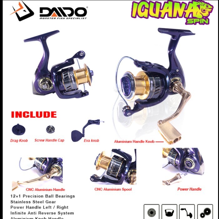 REEL DAIDO IGUANA SPIN 12 BEARING UKURAN 1000 SAMPAI 6000 POWER HANDLE - 4000