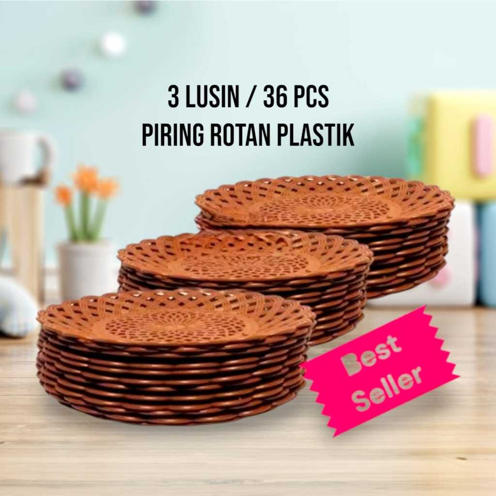 3 Lusin 36 Pcs Piring Rotan Plastik Piring Rotan Anyam bagus