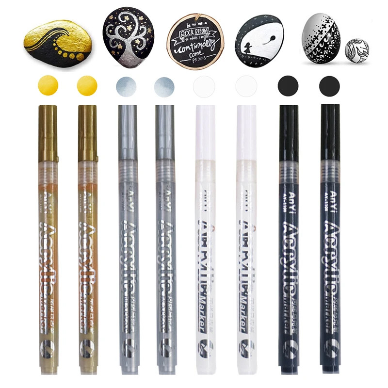 

3Pcs/set Acrylic Markers Paint Pen Black/White/Gold/Silver for Rock Painting, Stone, Ceramic,Tire, Metal, Canvas Extra-fine Tip