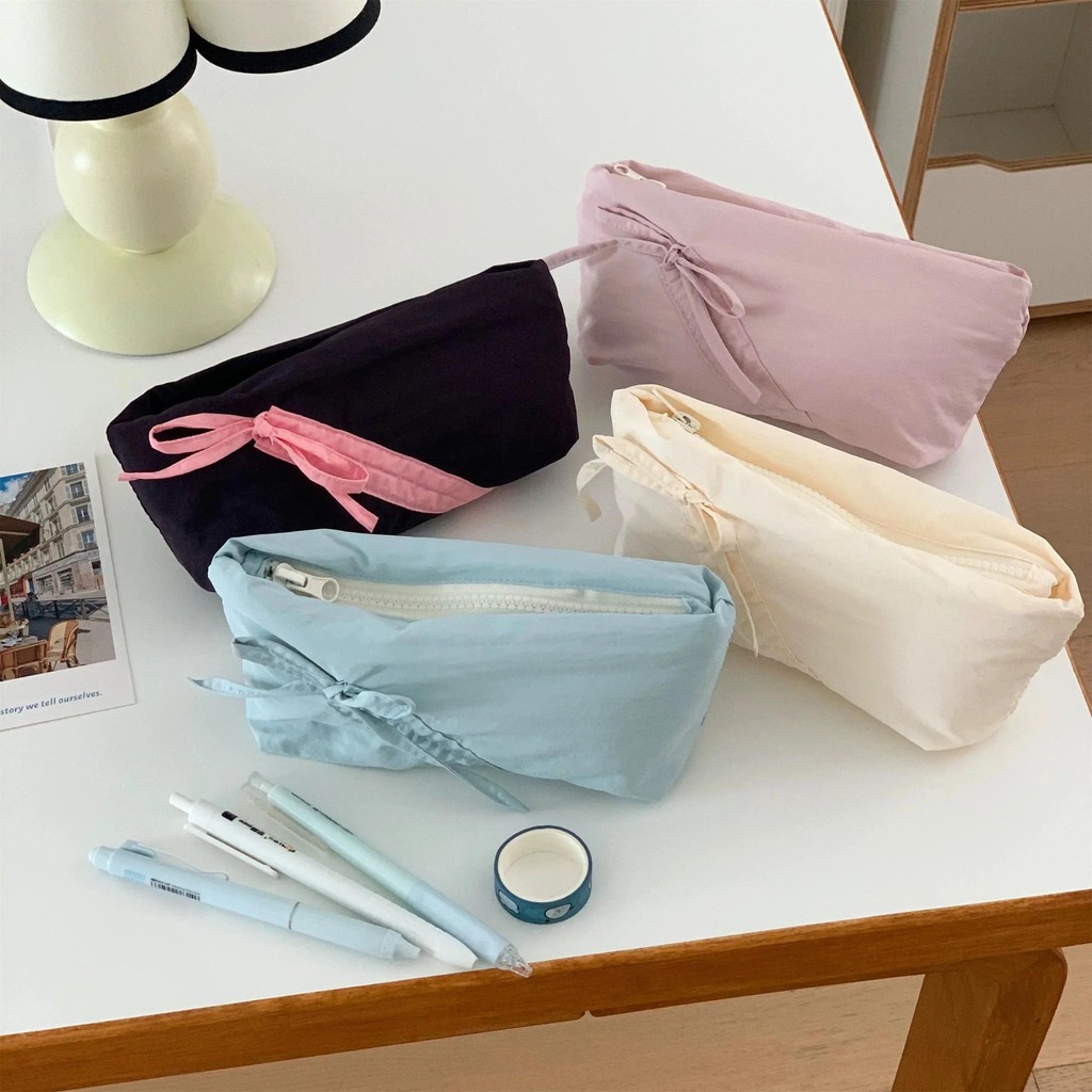 

1 Piece Sweet Bow Pencil Case for Student Cute Korean Bow Pencil Pouch Large Capacity Stationery Storage Bag School Supplies