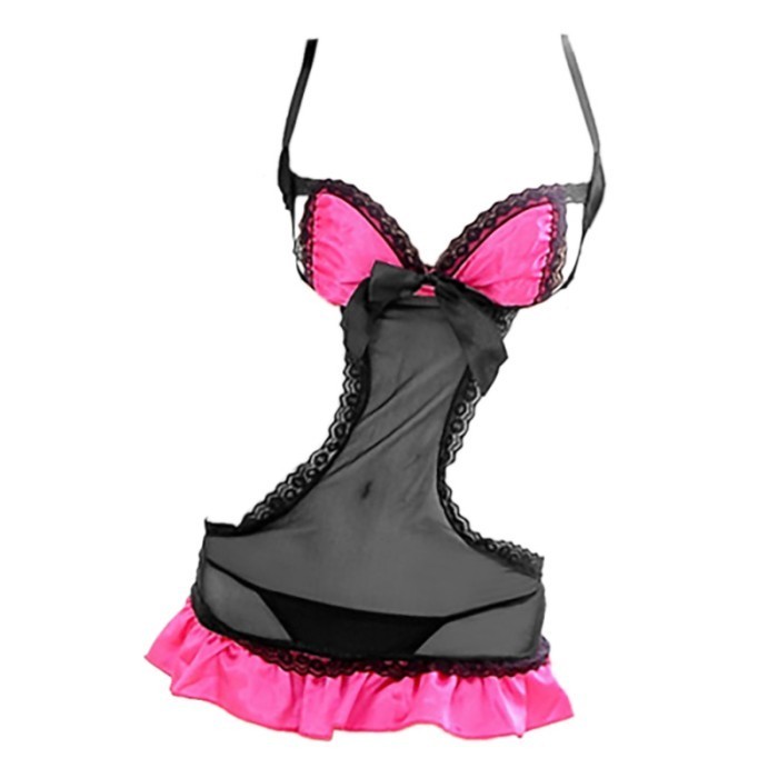 Produk Terbaru L0413 Lingerie Sexy Baju Tidur Dinas Malam Haram Seksi Babydoll Mini Dress Hitam Hias