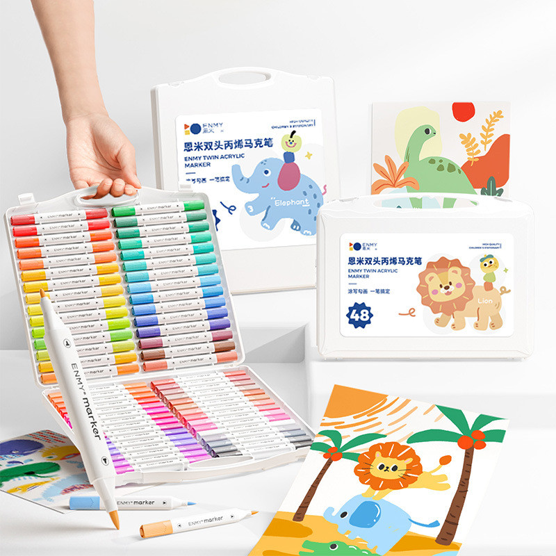 

ENMY Acrylic Marker Dual Tip Colorful Markers 24/36/48/60/80 Colors Fast Drying Waterproof DIY Enthusiasts Painting stationary