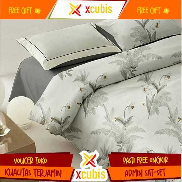 Sprei Set Sutra Organik 100s Serat Bamboo Motif Polos Bunga Aesthetic Size King Single Double Bed - 