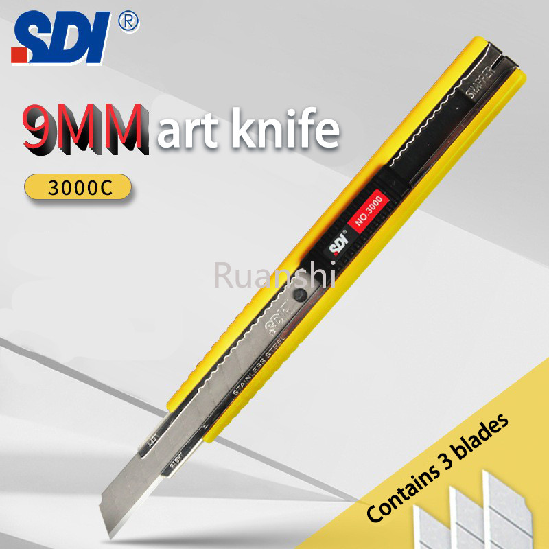

SDI 9mm Utility Knife Plastic Shell Film Unpacking Tool Small box cutter 3000C Rack for Paper Cutting knives art craft knife