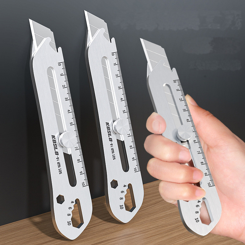 

6 In 1 Multi-Function Stainless Steel Utility Knife Tail Break Design/Ruler/Bottle Opener Retractable Box Cutter Art Supplies