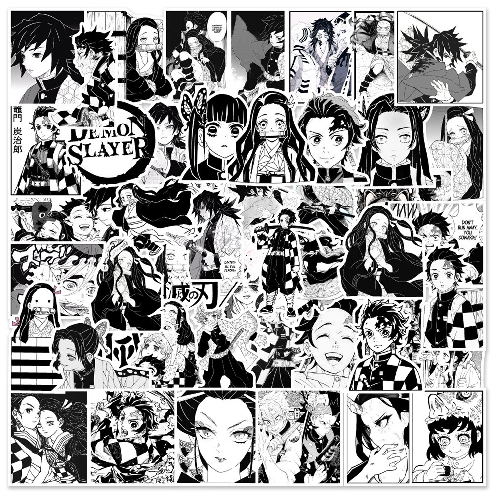

10/30/50pcs Anime Demon Slayer Kamado Tanjirou Stickers Cool Black and White Graffiti Decals Guitar Phone Diary Cartoon Sticker