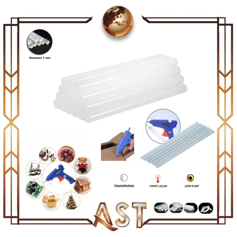 

AST Lem Tembak 7mm X 10cm - 30cm isi Ulang / Refill Bening Bakar Stik Stick Glue Silikon Batang