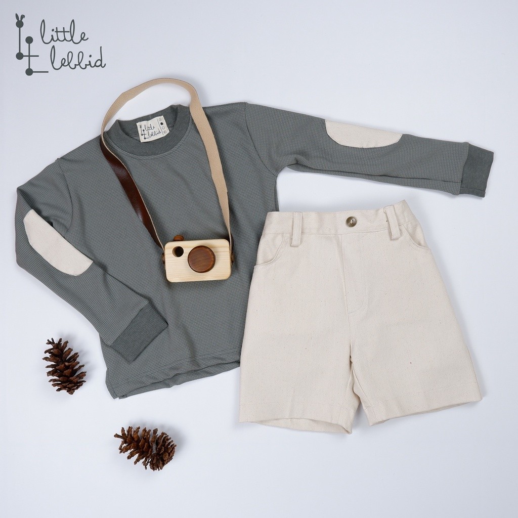 Setelan Baju Anak Laki Laki Sweater COWOK Keren Umur 1 - 7 tahun Bahan Waffle Uniqlo Warna Krem