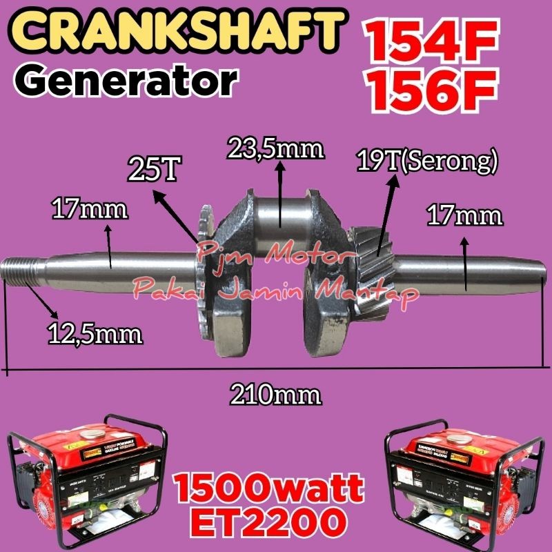 

154 model serong Crankshaft kruk as kro as mesin genset 4 tak 1000 watt 1200 watt 1500 watt amplas