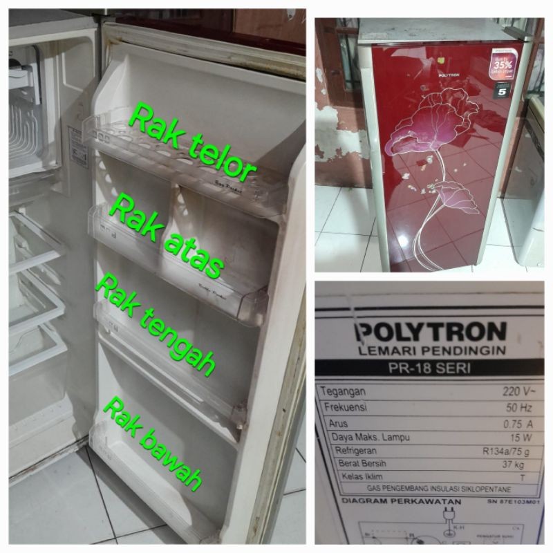 Rak kulkas/rak botol bagian pintu kulkas polytron 1 pintu TIPE PR-18. ORIGINAL.