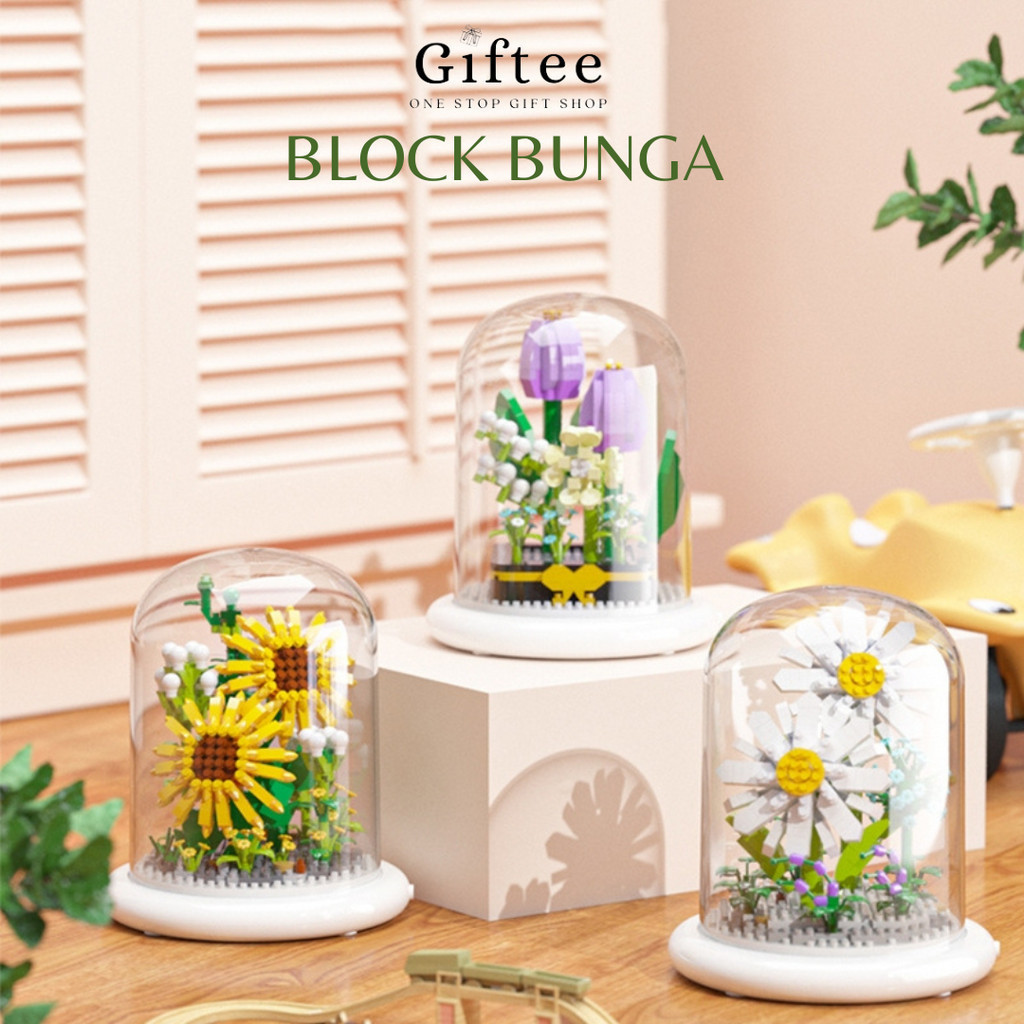BLOCK BUKET BUNGA BLOK MAINAN LEGO BUNGA MAWAR TULIP BALOK BRICKS MIKA