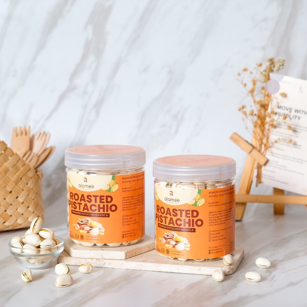 

ALAMEE Kacang Pistachio Roasted Pistacio 250gr Panggang Fustuk Organic Dalam Cangkang Renyah