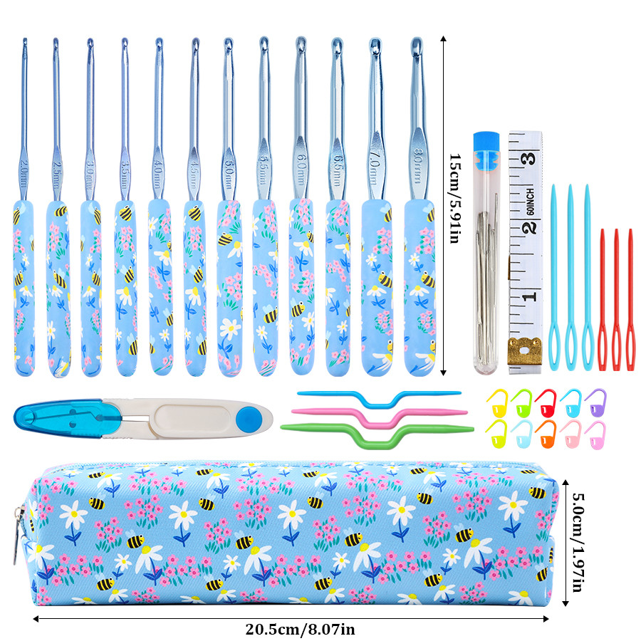 

35pcs/set 2-6mm Ergonomic Handle Crochet Hooks for Arthritic Hands Long Crochet Needles Set with Case for Beginners