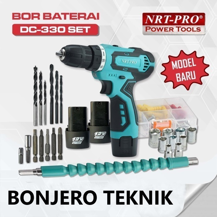 NRT PRO DC 330 SET / MESIN BOR CORDLESS NRT PRO DC330 / BOR BATERAI