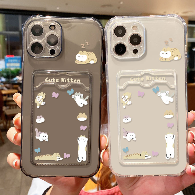 Gorgeous Phone Case with Bow - Clad Cute Kitten Anti-Dust Clear Shockproof Card Holder Cover for Rea