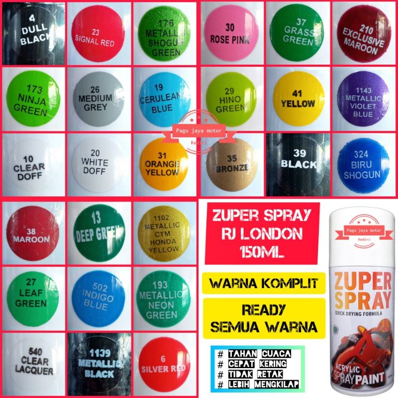 Pilok pilox 150cc ZUPER SPRAY semua warna cat semprot spray paint colour black hitam clear putih whi