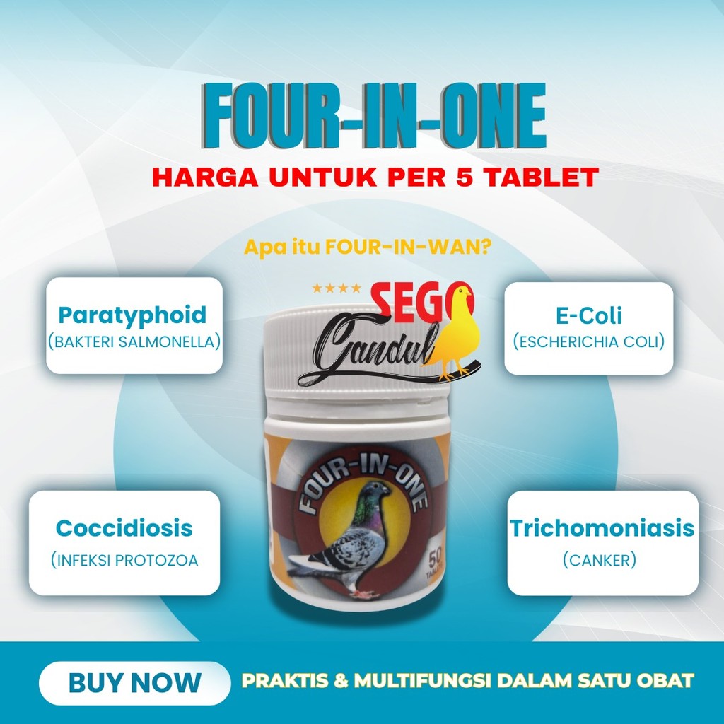 Four in One  4 in 1 Tabs Obat Burung Merpati Sakit kemasan 5 butir
