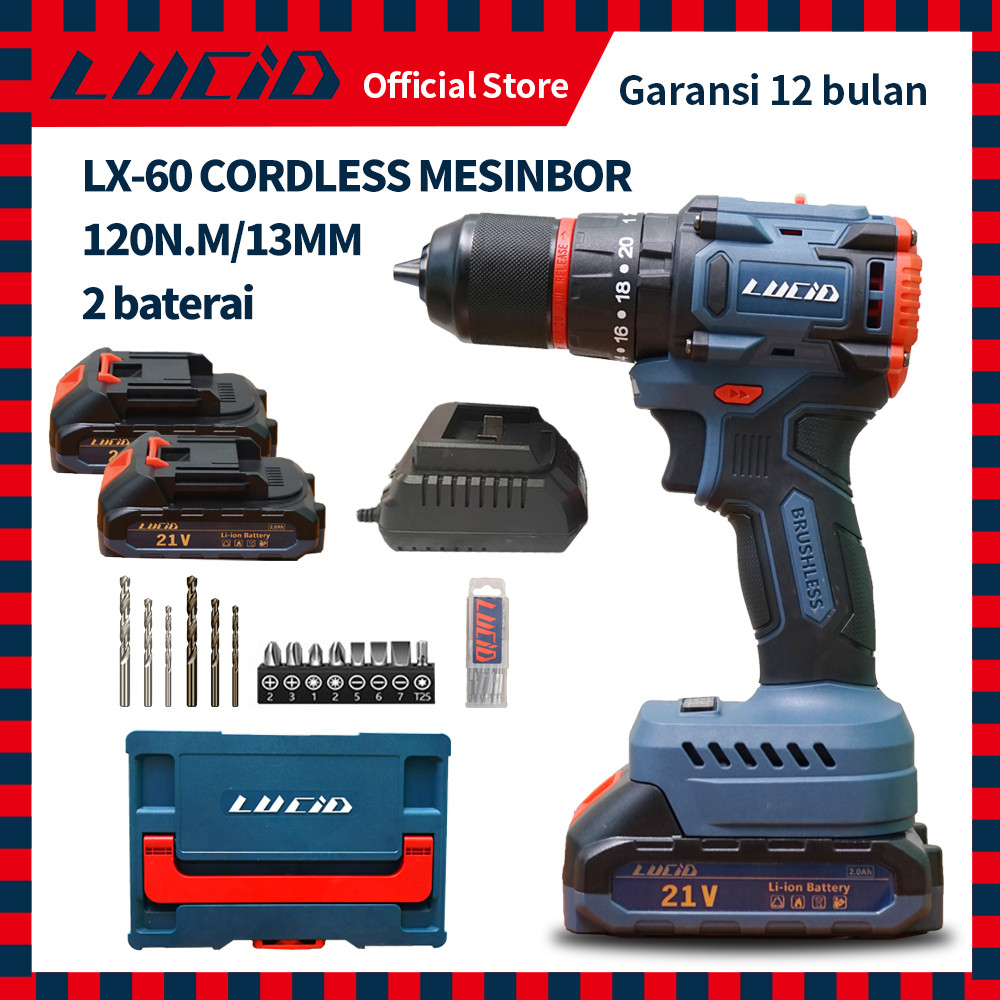 LOWESHOP LUCID LX-60 Cordless Mesinbor 120N.M/13MM 2.0A 21V lithium battery impactdrill brushless ba