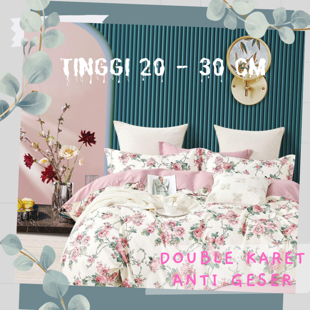 BELANJAIN DRS Sprei Double Karet Anti Geser Motif Bunga Aesthetic Microsilk Ukuran 200 180 160 120 T