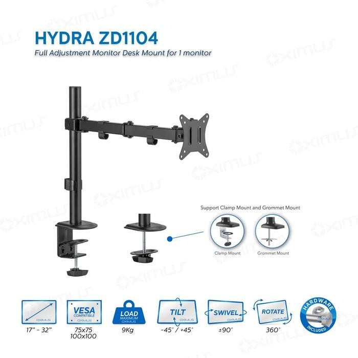 

BRACKET MEJA LCD LED TV 1 Monitor 13" - 27" OXIMUS HYDRA ZD1104 Black dengan Kabel management - HYDRA ZD1104 Hitam