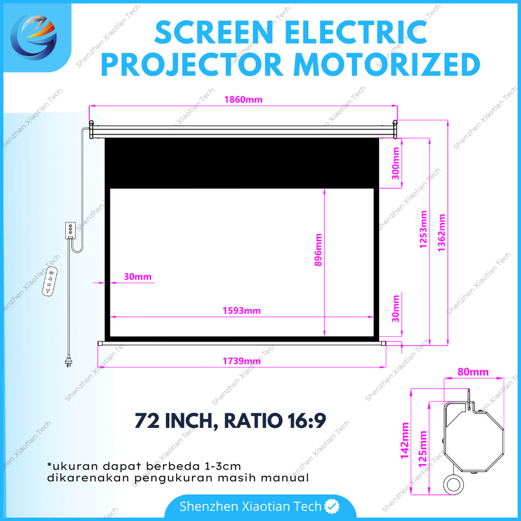 Layar Proyektor Motorized 72 Inch 16:9 | Layar Proyektor Elektrik | Layar Projector Otomatis With Re