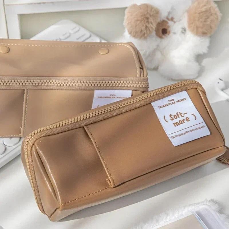 

1 Piece Coffee Color Series Pencil Case Simplicity Fashion High Capacity Stationery Pencil Bag Waterproof PU Leather Pencil Bag