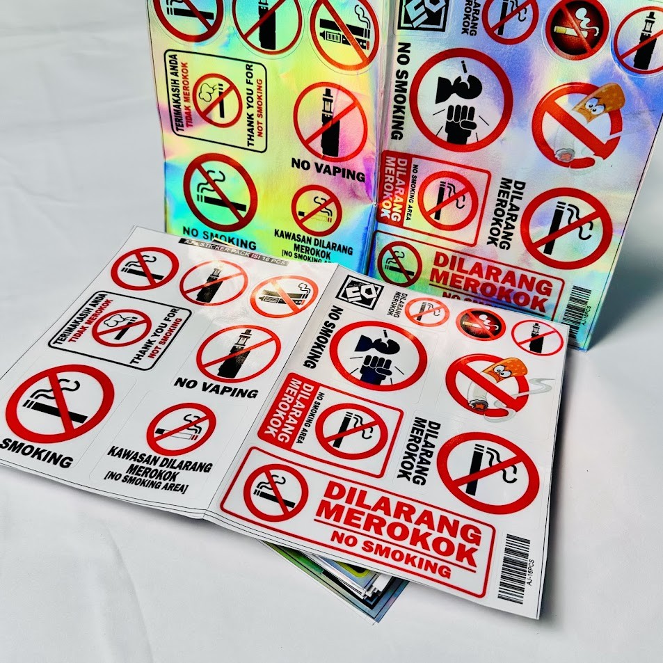 AJ Sticker Pack – Paket Stiker Dilarang Merokok / No Smoking | Sponsor Hologram & Vinyl, Dipotong Pr