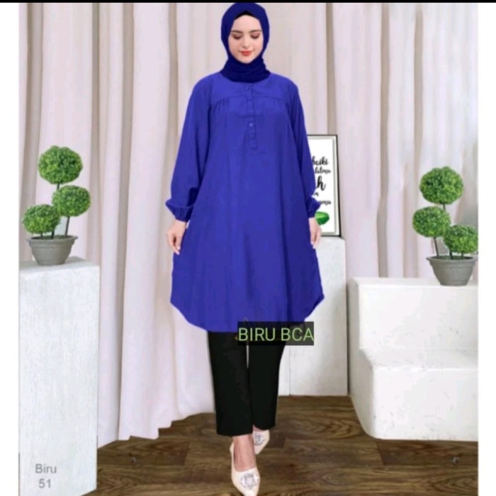 Tunik polos viscose jumbo biru elektrik - XL