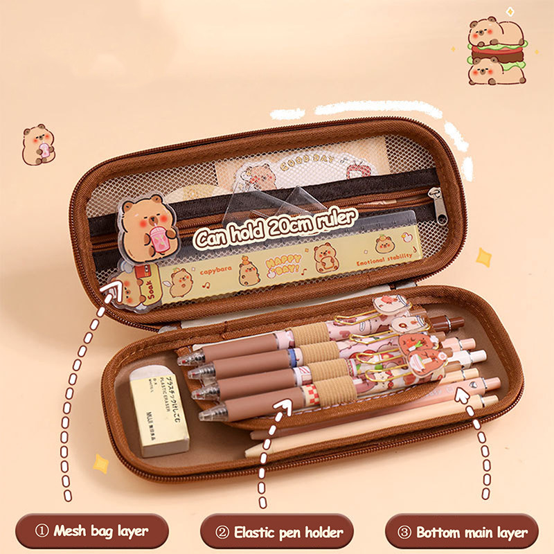 

3D Stereoscopic Cute Cartoon Capybara Large Capacity Pencil Case Multifunctiona Pen Pouch Stationery Students School Supplies