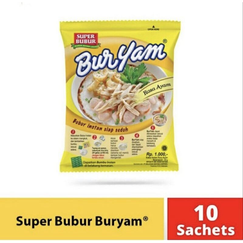 

Super Bubur Buryam Rasa Ayam Instan ( 10 pcs x 22g ) Halal BPOM Original