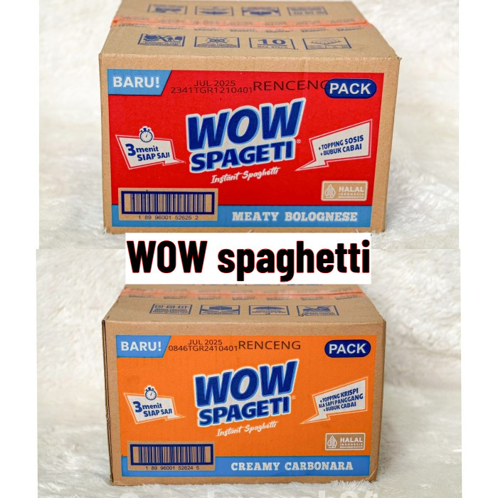 

Karton Wow Spageti spaghetti Instant Meaty Bolognese / Cream Carbonara / aglio 1dus = 40pcs