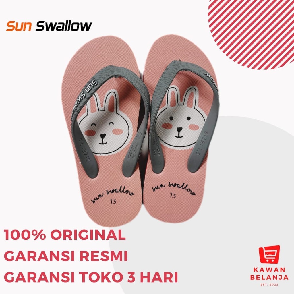 Sandal Jepit Karet Anak Laki-Laki Perempuan Sun Swallow Animal Kids Biru Kuning Pink Hijau Ukuran 7.