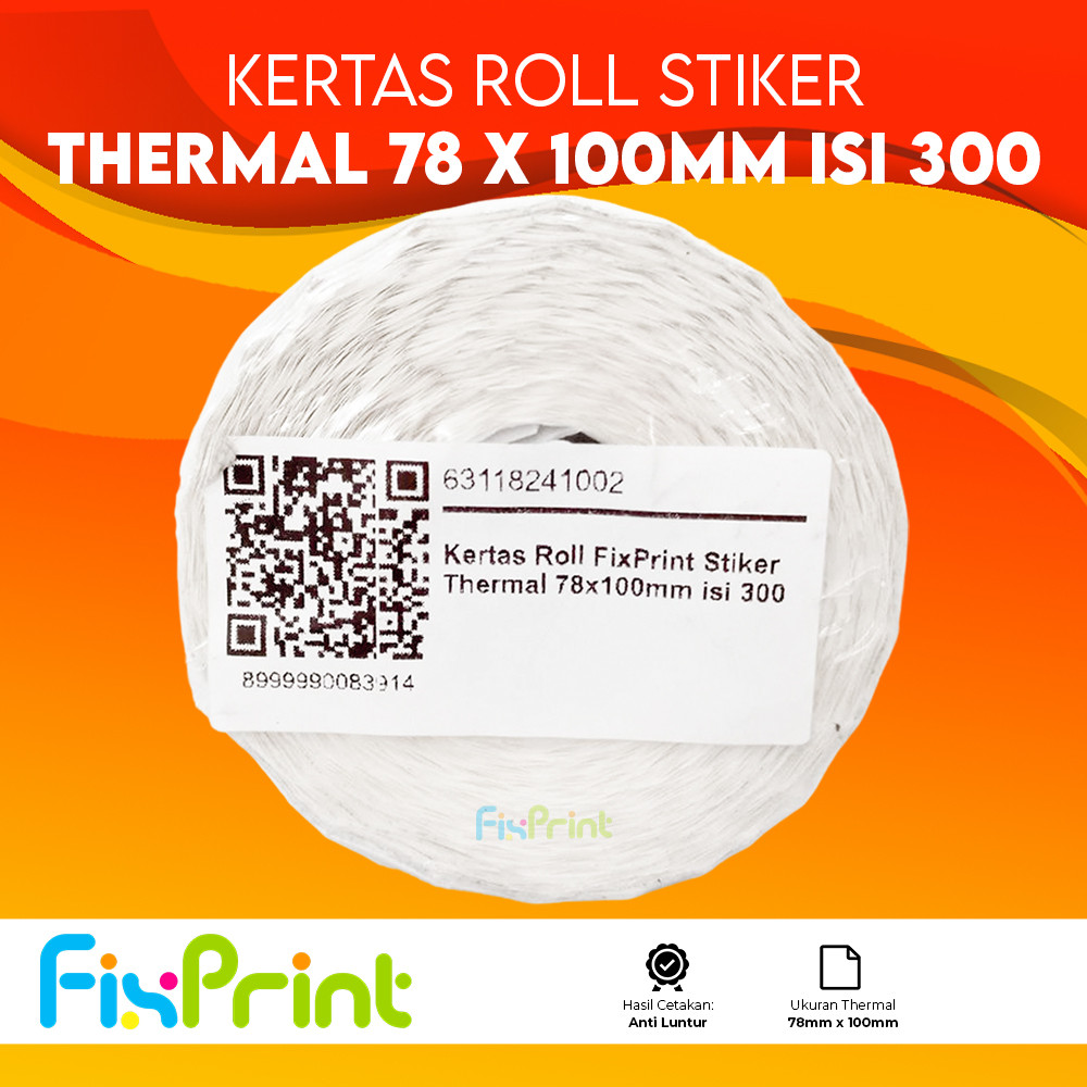

Kertas Roll FixPrint Stiker Thermal 78x100mm (300) Label Resi Barcode Printer Kertas Sticker Thermal Ukuran 78mm x 100mm isi 300pcs