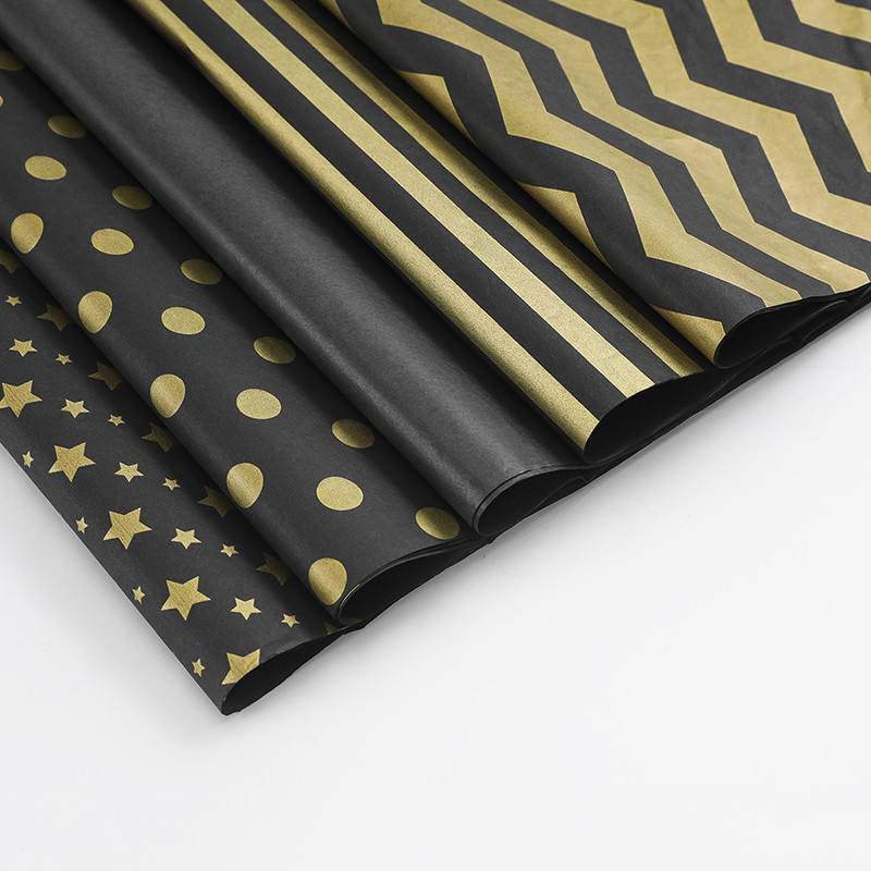 

20 Pcs 14x20 Inch Black Gold Printed Tissue Paper Wrapping Paper Gift Packing Wedding Party Home Decoration Supplies