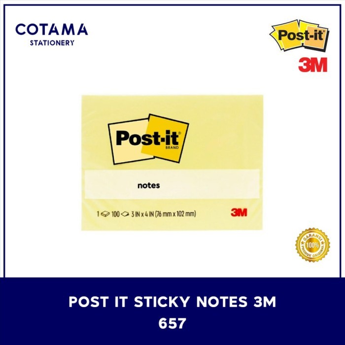 

Sticky Notes Post It 3M 657 Yellow Original - 76 x 102 mm