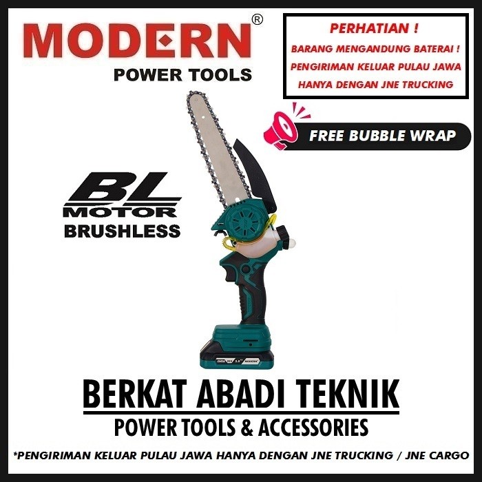 MODERN M-58 Mesin Cordless Mini Chainsaw 20V 8 Inch Gergaji Rantai Potong Kayu Chain Saw Gerinda Bat