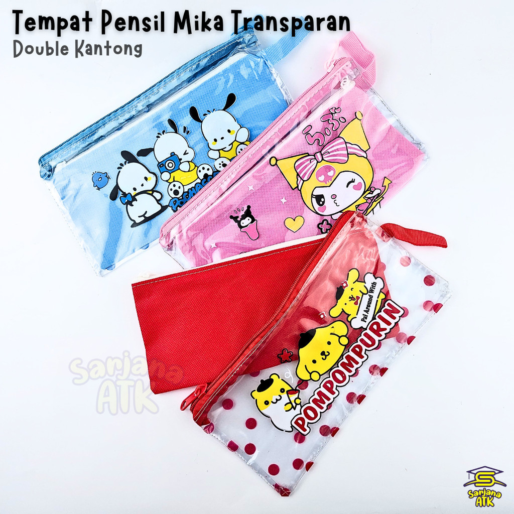 

Tempat Pensil Resleting / Tepak Transparan / Tempat Pensil DOUBLE Kantong Mika Transparan Pipih Karakter