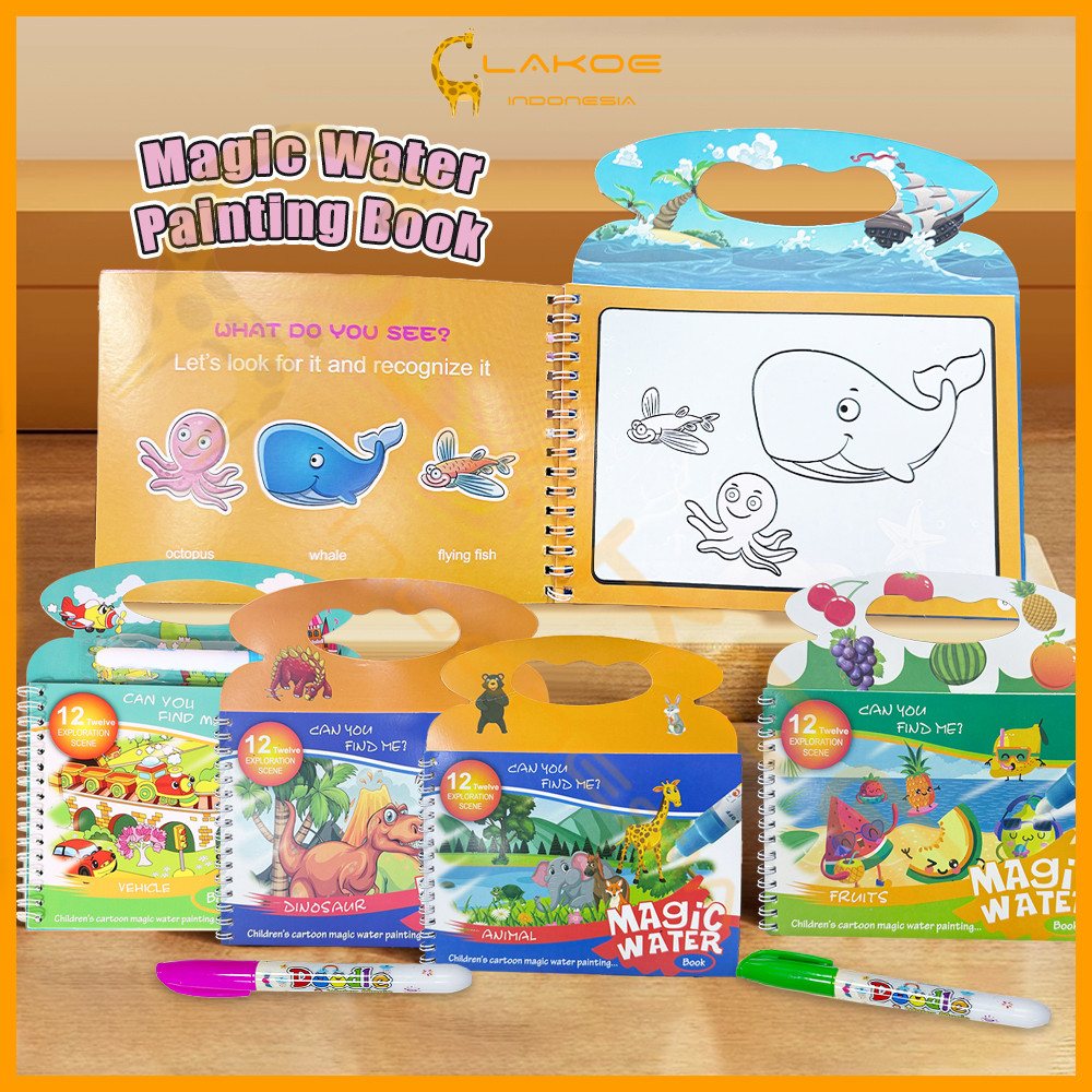 LAKOE Magic Water Book Buku Ajaib Belajar Mewarnai Edukasi Anak Buku Gambar Ajaib Anak