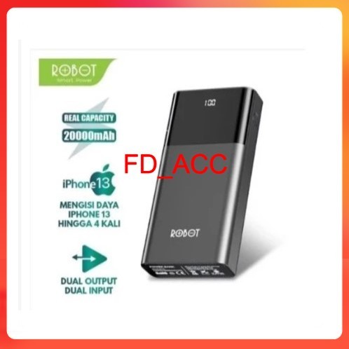 Power Bank ROBOT 20000mah RT22 Dual Port PowerBank Input & Output Original Led