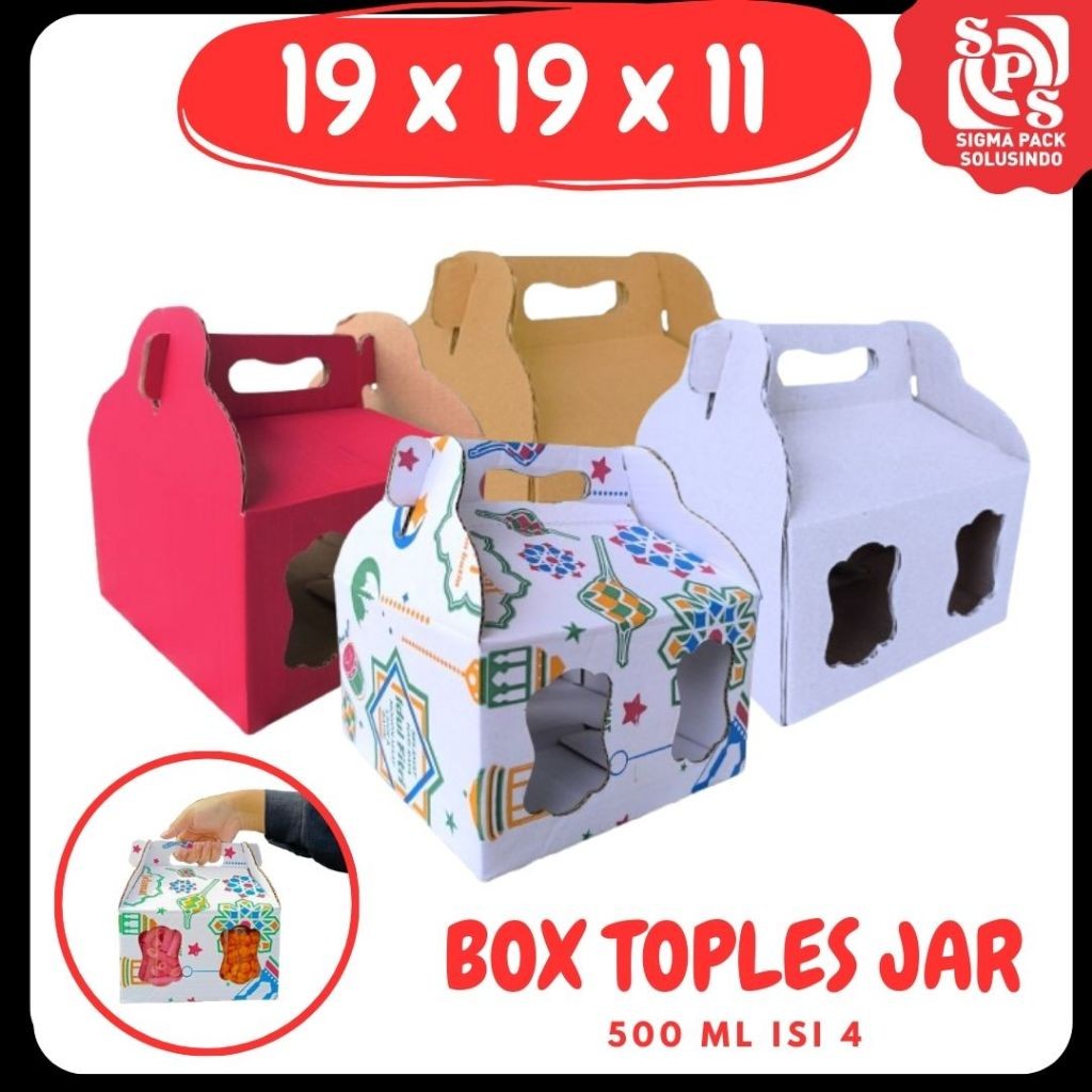 

Box 19x19x11 Jinjing (KUKER TOPLES JAR 500 ml Isi 4) Gable Box Kardus Kue Kering / Idul Fitri /Hampers / Lebaran / Gable Box Polos/Motif VICTORY JPN