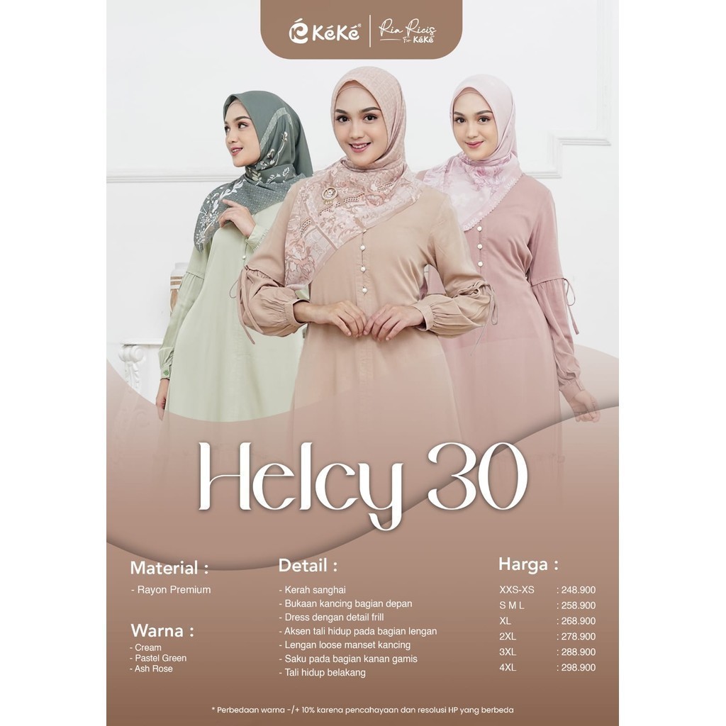 Keke Gamis Dewasa Helcy 30 | Gamis Polos Premium | Gamis Cream | Gamis Pastel Green | Gamis Polos Ro