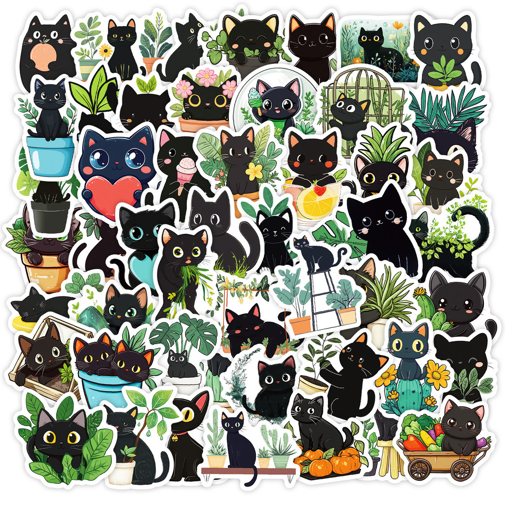 

10/30/50Pcs Cool Black Cat Cartoon Graffiti Stickers No Repeat Laptop Luggage Fridge Guitar Scrapbook Decals Bike Deco Sticker