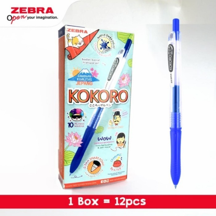 

[Best Seller] Pulpen Kokoro Gel 0.5 mm Tinta Biru Zebra Pen Ballpoint Lusin 12 pcs