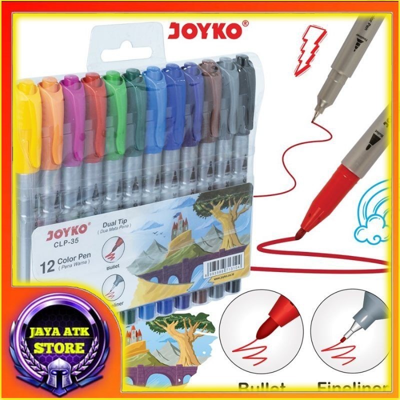 

CLP 35 Dual Tip Bullet Pen Fineliner 12 Color Colour (2 in 1) Clp-35 Clp35 Super Bullet Pen