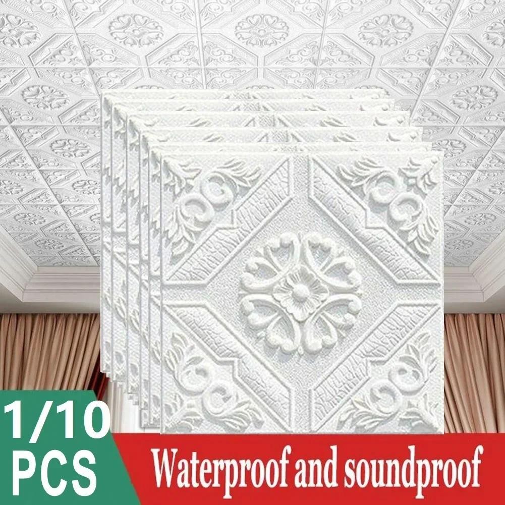 

1Pcs/10Pcs 3D Wall-paper Wall Stickers Self-Adhesive Waterproof Foam Panel Home DIY Decor For Living Room Bedroom Ceiling Wall