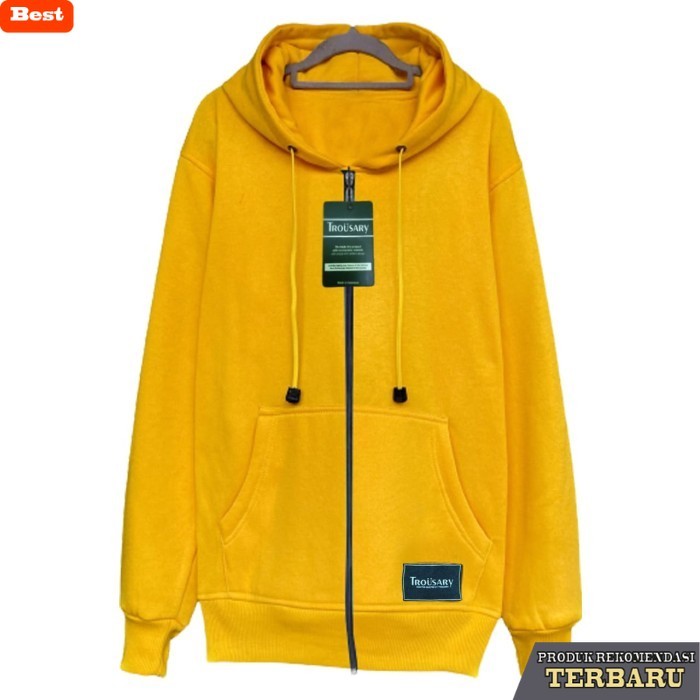 hoodie pria kekinian Jaket Sweater Zipper Hoodie Pria Wanita Polos Resleting Hijau Mint S - Kuning, 