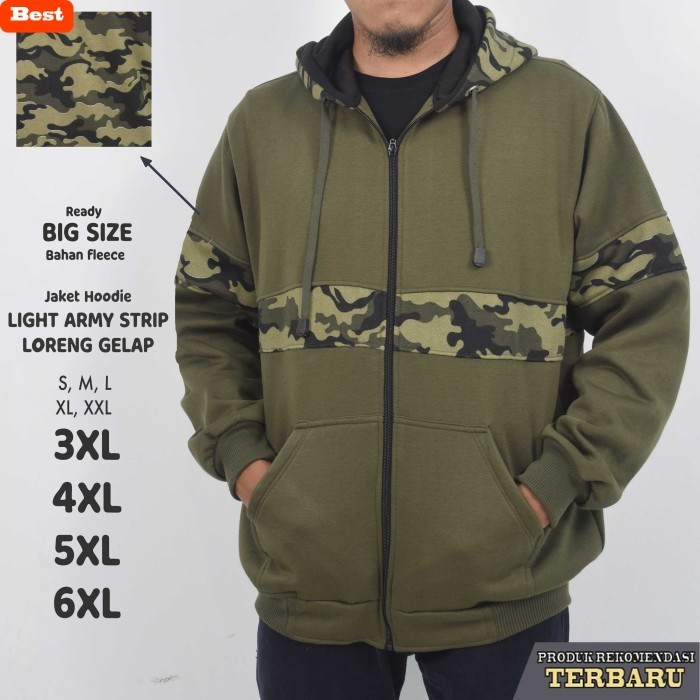 hoodie pria keren Jaket Hoodie Light Army Strip Loreng Gelap Pria Jumbo Big Size - Light Army, S