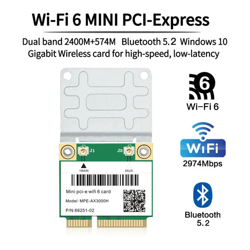 Wifi 6 Dual Band 3000Mbps MPE-AX3000H Wireless Half Mini PCI-E Wifi Card Bluetooth 5.0 802.11ax/ac 2