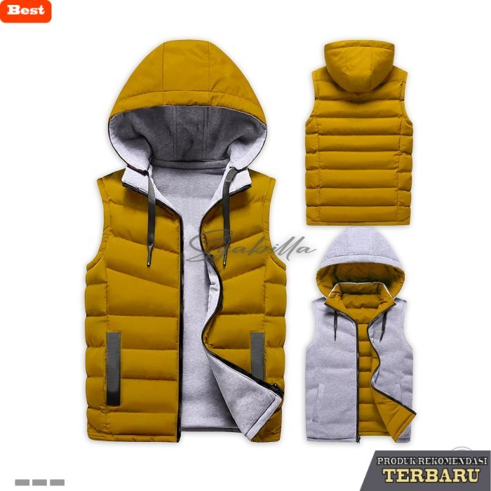 hoodie pria keren Jaket Rompi Pria Hoodie Double Vest. Rompi Winter Unisex - Kuning, M